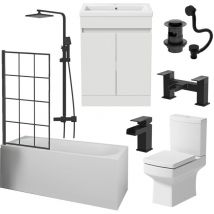 Aquari - Complete Bathroom Suite Black Bath Shower Screen Vanity Basin Toilet Taps 1700mm