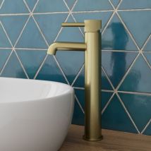 Aquari - Countertop Tall Basin Sink Mixer Tap Bathroom Single Lever Fluted Brushed Brass