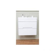 Aquariss 600mm Wall Hung Basin Vanity Unit Gloss White Double Soft Close Drawer 1 Tap Hole Sink Bathroom Toilet Storage Furniture