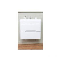 Aquariss 600mm Wall Hung Basin Vanity Unit Gloss White Double Soft Close Drawer 1 Tap Hole Sink Bathroom Toilet Storage Furniture