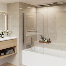 Aquariss - 800x1400 Pivot Bath Shower Screen 6mm Easy Clean Glass Screen Reversible Door Panel Round Chrome with Towel Rail