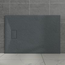 Aquariss - Anthracite Rectangular Shower Tray Slate Effect smc Slip-Resistant Shower Base 1300x900mm with Waste