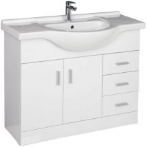 Aquariss Bathroom Basin Sink Vanity Unit Cabinet Soft Close Door Hinges Floor Standing 1050mm Gloss White