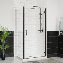 Aquariss Bathroom Shower Enclosure Hinged Door with Side Panel 6mm Clear Safety Glass Shower Cubicle Matte Black 1000x900mm