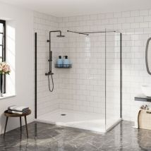 Aquariss Walk in Shower Enclosure 8mm Clear Easy Clean Glass Wet Room Cubicles 1000mm Front Panel+900mm Side Panel 1950mm Height Black Framed