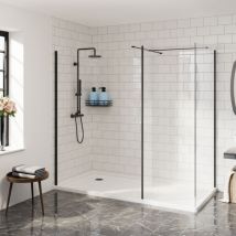 700+1200 Wetroom Screen+215 Return Panel Black - Aquariss