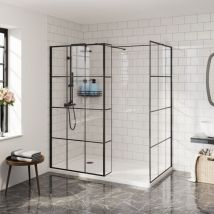 700+700 Wetroom Screen+300 Return Panel Black Grid - Aquariss