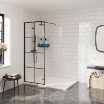 Aquariss Walkin Shower Enclosure 8mm Easy Clean Black Grid Glass Shower Screen Panel - Matte Black Framed 900mm