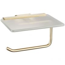 Auro Toilet Roll Holder with Glass Shelf Brushed Brass AQAU52444 - Brushed Brass - Aquarius