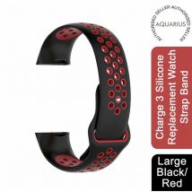 Aquarius Fitbit Charge 3 Silicone Replacement Watch Strap Band - Large, Black/Red