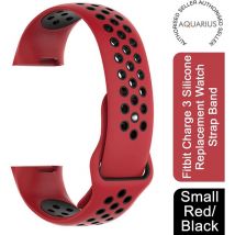 Aquarius Fitbit Charge 3 Silicone Replacement Watch Strap Band -Small, Red/Black