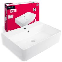 'aquasu Basic Waschtisch 416 Waschbecken Mit Überlauf Und Hahnloch 60 X 42 Cm Als Hänge-waschtisch Oder Aufsatzwaschbecken Sanitärkeramik In Weiß 