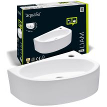 'aquasu Handwaschbecken Liam 42 Cm Eck-waschtisch Mit Hahnloch Kleines Hänge-waschbecken Rund Wand- Oder Aufsatzmontage 42 X 29 Cm Sanitärkeramik In 
