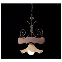 Bonetti Illumina - Araña antigua de madera de nogal y hierro, una pantalla de vidrio claro 43x h48 cm