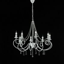 Araña de hierro blanco ocho luces decoración cutre y pedrería 80x h75 cm