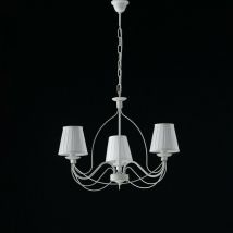 Bonetti Illumina - Araña de hierro blanco shabby tres luces pantallas blancas 53x h43 cm