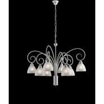 Bonetti Illumina - Araña de hierro blanco shabby, tulipas de vidrio blanco alabastro ocho luces 81x h58 cm
