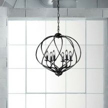 Araña deco suspensión hierro Decoración negra Plata seis luces 57x h57 cm
