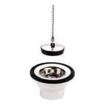 PVC-Spülbeckenablauf aus Edelstahl mit Edelstahlgitter, Stopfen und Kette Ø70 - Bohrung 50mm