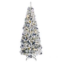 Everlands - Arbol de navidad nevado plegable con microled parpadeantes y adornos, ø64x150cm.