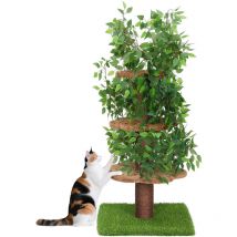 Neche - rbol para gatos con hojas y 4 niveles - Rascador para gatos para trepar, esconderse y dormir - Fácil de montar - Materiales seguros para