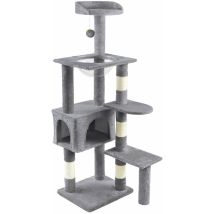 Arbre à Chat 138cm avec Griffoir Plateforme Niche et Capsule Spatiale gris