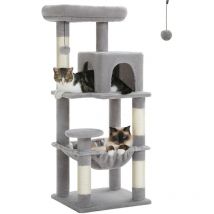 Pawz Road - Arbre à Chat en Bois, Tour de Chat Moderne, avec Griffoirs Sisal, Condo Confortable et Grand Hamac, 116cm, Gris