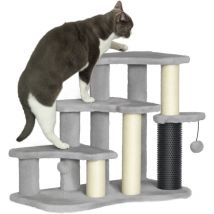 Pawhut - Arbre à chat 3 marches 3 griffoirs bande massante 2 jeux boules peluche gris clair