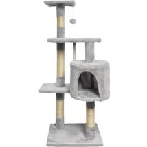 Arbre a chat - 40 x 40 x 110 cm - PALOMA - Gris - 3 plateformes, 1 corde, 1 niche , poteaux a griffer