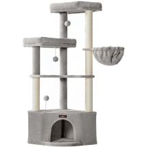 Arbre À Chat, 48,5 X 48,5 X 140,7 Cm, Tour De Jeux Pour Chats, Avec Niche, Grandes Plateformes, Balles En Peluche, Hamac, Gris Tourterelle