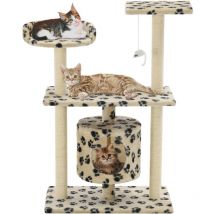 Arbre à chat avec griffoir, Maison à chat, Cadre d'escalade de Chat en sisal 95 cm Beige Motif de pattes design in