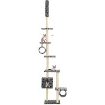 Arbre À Chat, Arbre De Grattage Jeu Chats, Maison Pour Chat Avec Griffoirs En Sisal 260 Cm Gris Motif Pattes Lkowf53009