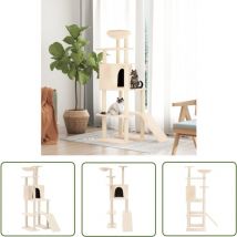 The Living Store Arbre à chat avec griffoirs en sisal Crème 166 cm - Arbre À Chat - Meuble Pour Chat - Tour À Chat - Griffoir Chat - Sisel