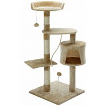 Cadoca - Arbre à Chat 112 cm tour poteaux en sisal à gratter 3 plateformes panoramiques grotte balles de jeu meuble Beige