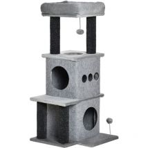Pawhut - Arbre à chat centre d'activités griffoirs jeu boule suspendue et à ressort 2 niches housses amovibles plateformes gris