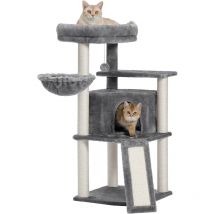 Pawz Road - Arbre à Chat avec Griffoir, Grattoir, Sisal, Grand Panier, Idéal au Coin, 106cm, Gris