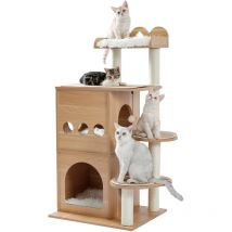 Pawz Road - Arbre à Chat en Bois Deluxe, Design Moderne,avec Poteau à griffer, Grand Plateforme, Grand Condo, 120cm, Beige