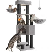 Arbre à Chat Grand et Stable avec Tapis Chaud, Auto-toiletteurs, Poteaux à Griffer, Niche, Hamacs, Plateformes, Corde en Sisal, 50 x 50 x 160 cm,