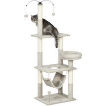 Pawhut - Arbre à chat griffoirs sisal naturel plateforme panier hamac boules suspendues et à ressort peluche gris clair