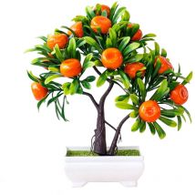 Arbre artificiel en plastique, bonsaï, fausse plante, fausse fleur en pot, décoration de jardin pour la maison, le bureau (orange)
