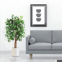 Arbre artificiel Ficus, grand arbre artificiel en soie avec tronc en bois naturel dans un pot de pépinière en plastique pour intérieur extérieur