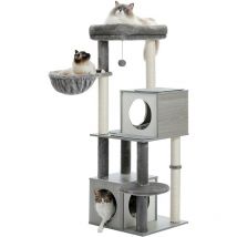 Pawz Road - Arbre à Chat en Bois avec Double Condos, Coussin Spacieux Amovible, Poteaux Griffoir Sisal, 130cm, Gris