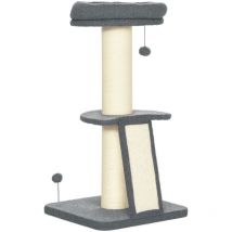 Arbre à chat 3 griffoirs grattoirs sisal naturel plateforme panier 2 boules suspendues peluche haute densité 220 g/m² gris