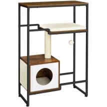 Helloshop26 - Arbre à chat maison niche gain de place 114 cm marron rustique