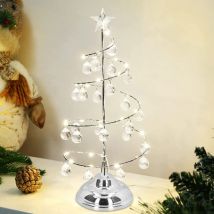 Arbre de Noël Lumineux en Métal, Lampe led Décorative de Sapin de Noël, Decoration Noel Table en Fer en Spirale avec Boules de Cristal, Decoration