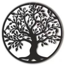 Arbre De Vie En Métal Décoration Murale Silhouette Art Pour Cadeau Intérieur Cadeau Extérieur Jardin Maison Décoration (Noir, 40x40cm)
