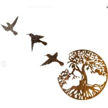 Ensoleille - Arbre de vie et oiseau métallisé noir fer Art décoration murale intérieur et extérieur pendentif(brun,2929cm)