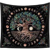 Arbre de vie Phases de lune tapisserie psychédélique Mandala tenture murale - 130x150cm