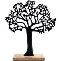 SIL - Arbre décoratif en aluminium noir et bois de manguier Arbre de vie