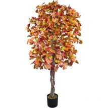 Arbre des Pagodes Ginkgo Plante Artificielle Artificiel 180cm avec Bois Véritable Domaine Interne Feuilles Marron Decovego